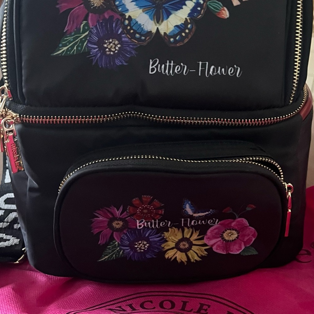 Butter-Flower Black Backpack with Floral Design